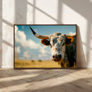 Longhorn in the Prairie - Stunning Ranch-Style Triptych Wall