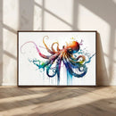 Watercolor Vibrant Octopus Wall Art Canvas Print | Abstract