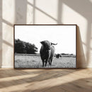 Black and White Highland Cow Wall Art Canvas Print | Rustic