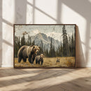 Rustic Grizzly 399 Bear Family Wall Art Canvas Print