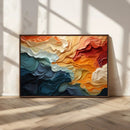 Blue Orange Abstract Wave Wall Art Canvas Print, Framed Blue