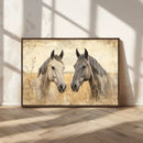 Chines Ink Style Grunge Horses Wall Art Canvas Print