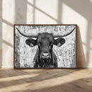 Abstract Longhorn Bull Wall Art Canvas Print - Rustic Texas