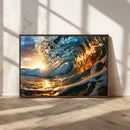 Ocean Wave at Sunset Canvas Wall Art – Vibrant Coastal Beach