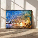 Ocean Wave at Sunset Canvas Wall Art – Vibrant Coastal Beach