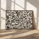 Abstract Love and Chaos Canvas Print, Black Symbols on Beige