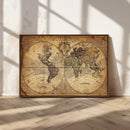 Vintage World Map Wall Art Canvas – Antique Style Push Pin