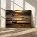 Stones on Wooden Pier at Sunset Canvas Print, Serene Coastal by MyGreatCanvas | Canvas Wall Art Prints | Photo Prints & Wall Decor