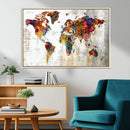 Vintage World Map Canvas Wall Art Print, Warm Tone Global