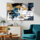 Blue and Gold Abstract Canvas Wall Art – Triptych Modern