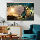 Golden Wave Sunset Canvas Print – Large Coastal Wall Art for