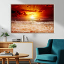 Red Sunset Ocean Beach Canvas Wall Art Beach Canvas, Coastal