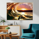 Golden Wave Sunset Triptych Canvas Art, Giclee Canvas Print