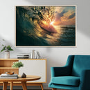 Ocean Wave Sunset Canvas Wall Art – Triptych Seascape Print