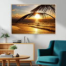 Golden Tropical Beach Sunset Canvas Triptych, Coastal Palm