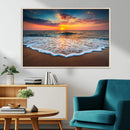 Sunset Beach Canvas Wall Art – Colorful Ocean Waves Triptych