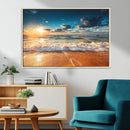 Golden Sunset Beach Triptych Canvas Art, Giclee Coastal Wall