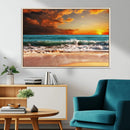 Golden Sunset Beach Canvas Wall Art – Triptych Seascape