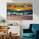 Ocean Sunrise Over Golden Beach Waves, Giclee Canvas Wall