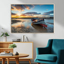 Small Boat At The Beach Sunset Wall Art, Boat Sunset Wall