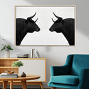 Spanish Bull Art - Framed Black and White Bull Canvas Print