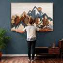 Rustic Abstract Wood Panel Effect Canvas Mountain Range Top