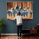 Rustic Wood Style Mountain Wall Art, Nature Forest Canvas