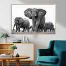 Black White Elephant Family Wall Art Canvas Print