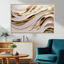 Gold and White Abstract Wave Canvas – Elegant Flowing Design