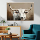 White Longhorn Bull Wall Art Canvas Print – Framed and Ready