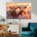 Highland Cows at Sunrise Wall Art Canvas Set – Serene and