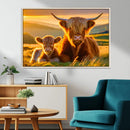 Scottish Cow and Baby Cow Canvas Wall Art Animal Print