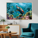 Sea Turtle and Coral Reef Triptych Wall Art – Vibrant