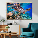 Underwater Coral Reef Sea Turtle Wall Art Canvas Print,