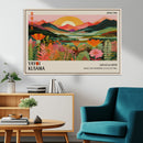 Framed Yayoi Kusama Print, Vibrant Floral Mountain Art