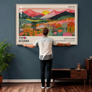 Yayoi Kusama Landscape Canvas Print, Vibrant Floral Mountain Art Print, Framed Botanical Wall Art -