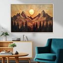 Wood Style Abstract Mountain Sunset Canvas Wall Art Print -