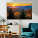 Golden Sunset Over Mountain Forest Canvas Wall Art Print -