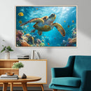 Sea Turtle Underwater Canvas Wall Art Print - Vibrant Ocean