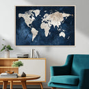Vintage World Map Canvas Wall Art - Framed Map Print for