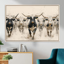 Texas Longhorn Wall Art – Framed Cattle Walking Canvas by MyGreatCanvas | Canvas Wall Art Prints | Photo Prints & Wall Decor