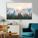 Misty Pine Forest Wall Art Canvas, Sunrise Over Foggy Trees