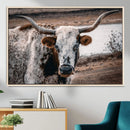 Texas Longhorn Wall Art Canvas Print – Framed Spotted Bull