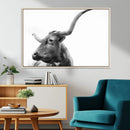 Longhorn Wall Art Canvas Print – Framed Monochrome Ranch Cow