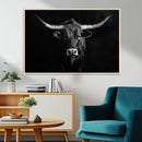Texas Longhorn Wall Art Canvas Print – Framed Monochrome