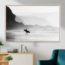 Surfer Beach Wall Art – Framed Black White Ocean Canvas by MyGreatCanvas | Canvas Wall Art Prints | Photo Prints & Wall Decor