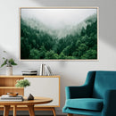 Misty Green Forest Canvas Print – Framed Serene Foggy Pine