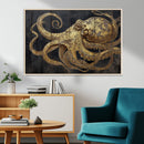 Octopus Wall Art Canvas Print – Gold Detail Wooden Marine by MyGreatCanvas | Canvas Wall Art Prints | Photo Prints & Wall Decor