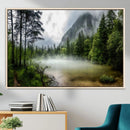 Misty Lake Forest Green Trees Calm Water Reflection Mountain by MyGreatCanvas | Canvas Wall Art Prints | Photo Prints & Wall Decor