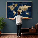 Custom Push Pin World Map Wall Art Canvas Print –